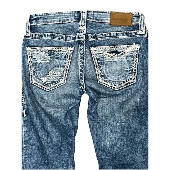 Big Star Jeans Distressed Embroidered Western Denim Thick Stitch 25 L Skinny Low - Picture 3 of 8